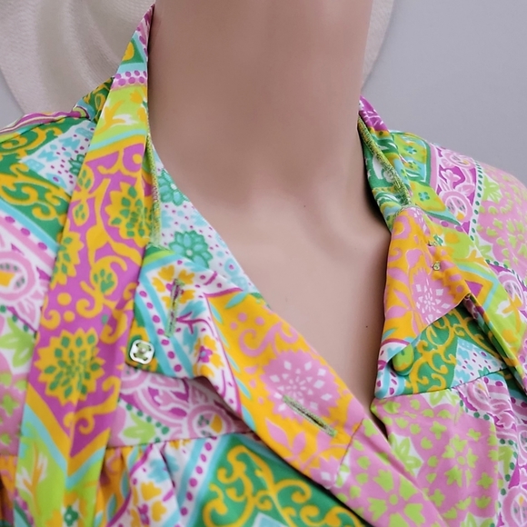 Retro Bohemian Vintage Handmade Green Floral Long Sleeve Bow-tie neck Blouse - Picture 5 of 11